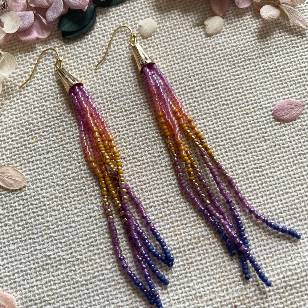 Handmade Boho Sunset Beaded Tassel Earrings